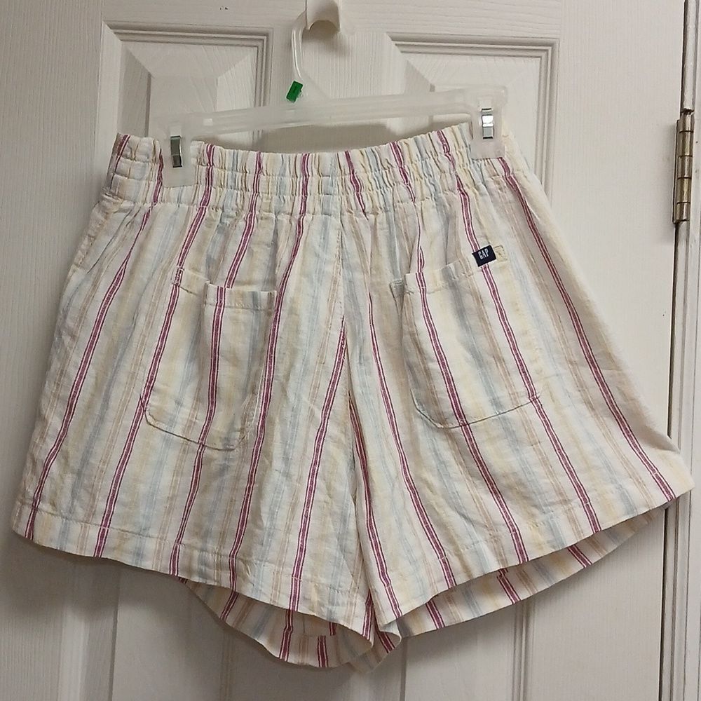 GAP Women's Striped Shorts Cream, Red, Blue And Yellow. Size S. NWT Linen Blend - Picture 6 of 11
